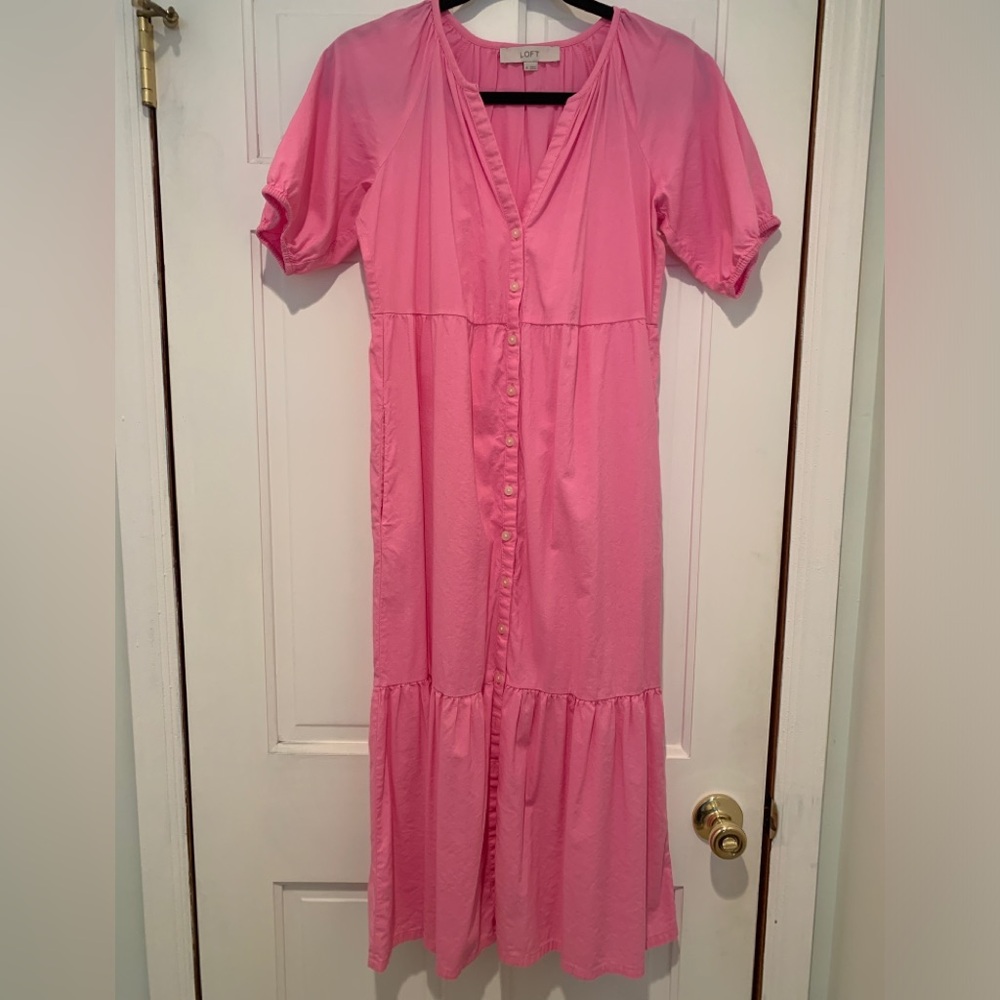 LOFT Button Front Pink Maxi Dress Size XS